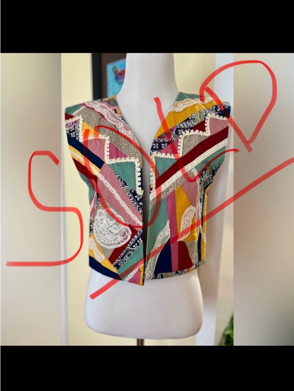 Vintage Vest Patchwork Handmade Mixed Prints Cottagecore Quilted 70s 80s SZ S